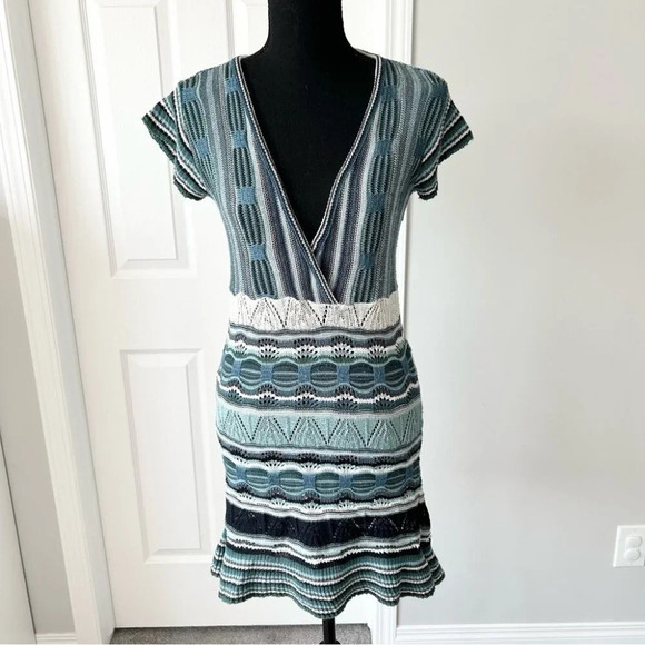 Say What Striped Knitted Faux Wrap Ruffle Hem Dress - Picture 1 of 13